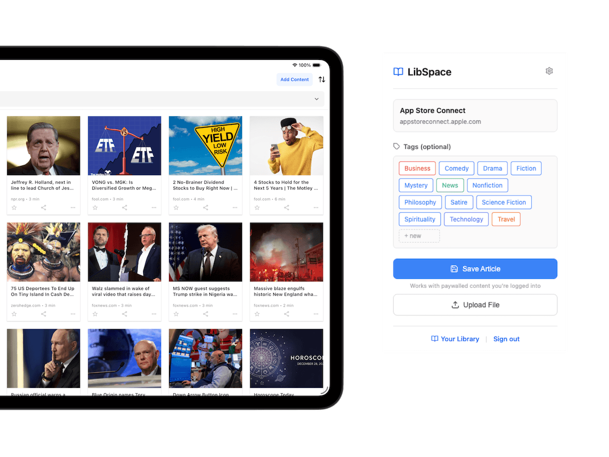 LibSpace iPad library and Chrome extension for saving articles